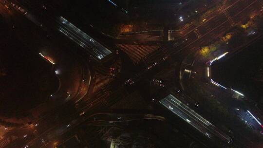湖南长沙城市夜景交通航拍