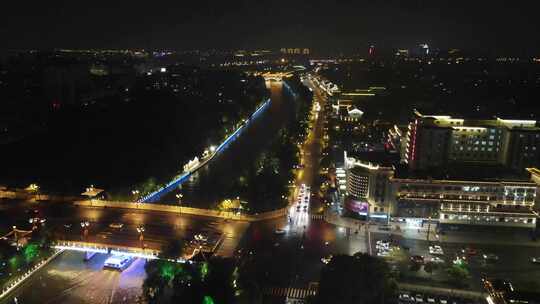 扬州城市街道夜景航拍