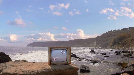 相机镜头开场海滩系列复古电视包AE模板