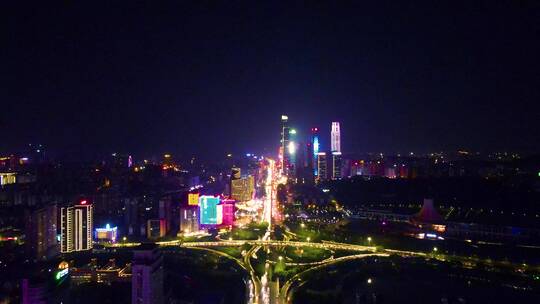 航拍南宁东盟商务区夜景