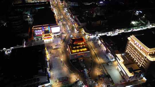 河南开封鼓楼夜景灯光航拍 