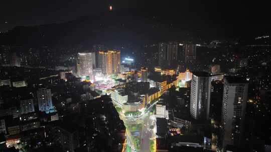 航拍四川达州城市夜景灯光