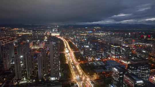 航拍杭州余杭区未来科技城夜景