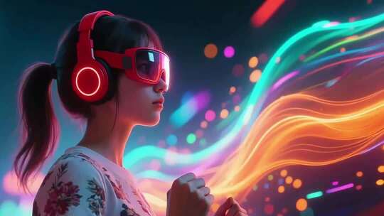 戴耳机眼镜女孩动感光影素材