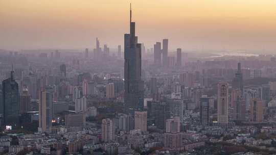 江苏南京CBD紫峰大厦建筑群日落延时