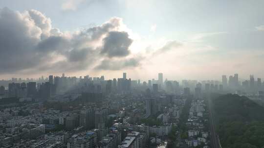 武汉城市日出航拍武昌区城市风光建筑剪影