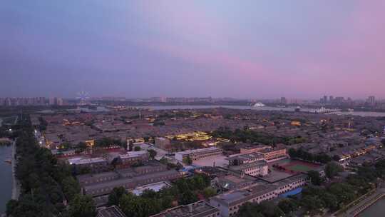 城市夕阳晚霞火烧云夜景降临山东聊城