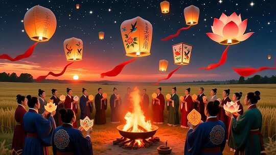 放飞孔明灯手工艺品许愿灯祈福4K