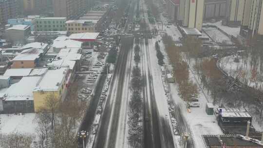 河北省石家庄市航拍城市道路雪景