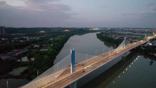 湖南衡阳耒水大桥夜景航拍视频素材模板下载
