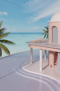 3D电商场景海滨建筑沙滩风景产品展示背景