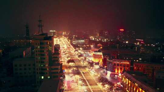 阿勒泰市夜景  城市 航拍4k 新疆冬季