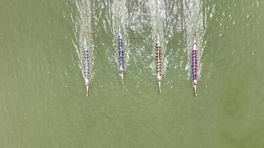 端午节赛龙舟航拍龙舟比赛俯拍湖水面划龙舟