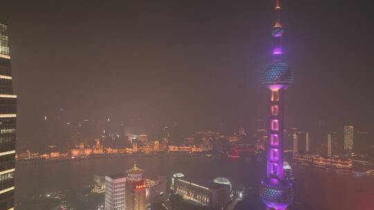 上海东方明珠夜景航拍
