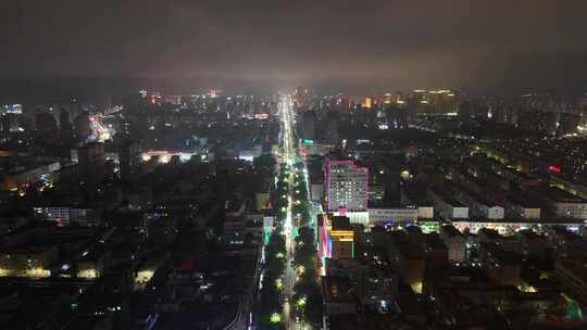 甘肃张掖城市大景夜景灯光交通航拍