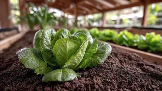 生机盎然的生菜在土壤中茁壮成长