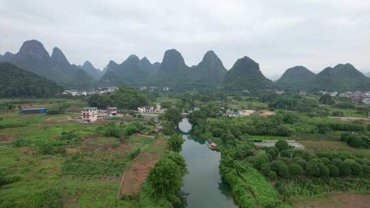 广西壮族自治区桂林市阳朔遇龙河风光航拍