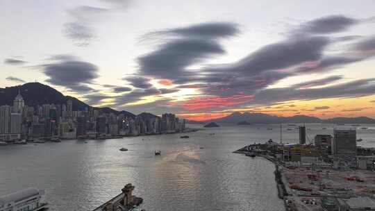 香港中港城傍晚晚霞航拍