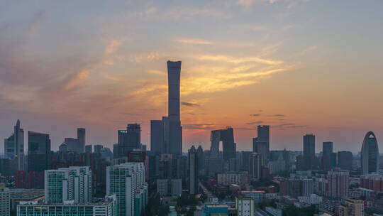 北京商务核心区的傍晚固定镜头延时摄影