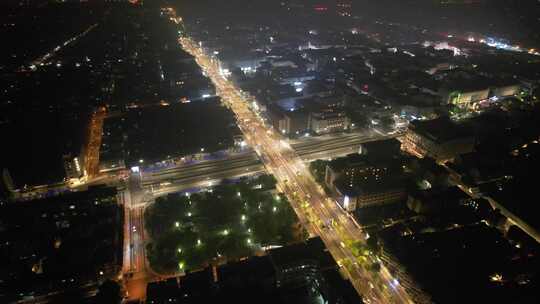 江苏苏州城市夜景交通航拍