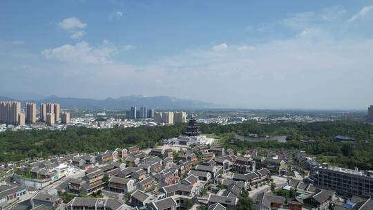 城市小区高楼大厦郊外户外寺庙航拍