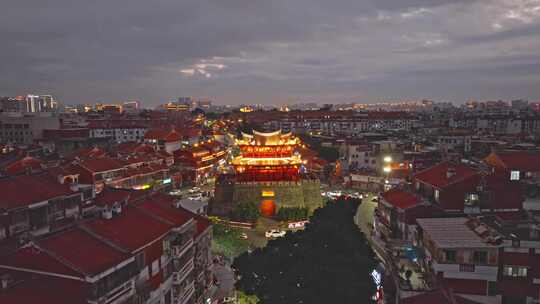 福建泉州朝天门古建筑泉州地标夜景夜晚航拍