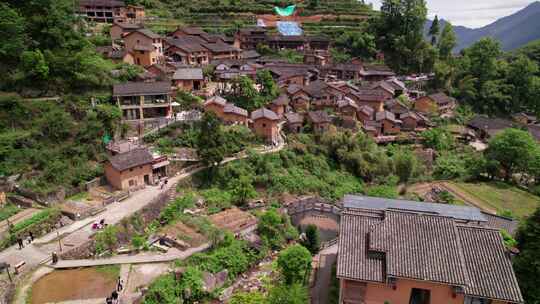 航拍丽水云和梯田风景区白银谷坑根村古村落