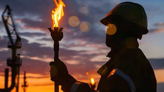手执火把的领路人 工人黎明火炬指引方向