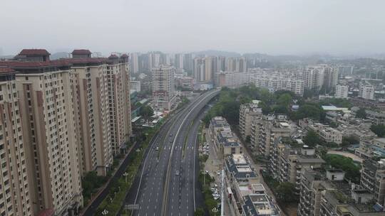 航拍福建漳州城市交通