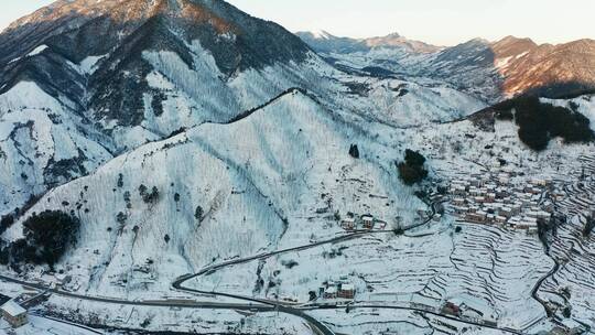 杭州临安龙岗雪景风光 航拍