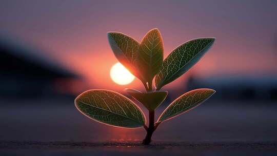 高速公路旁的希望之芽在日落中生长