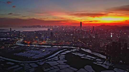 4K航拍深圳市地标建筑晚霞5