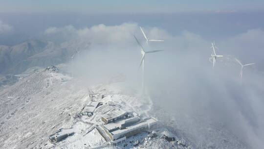 东阳东白山风车云海雪景航拍延时视频素材模板下载