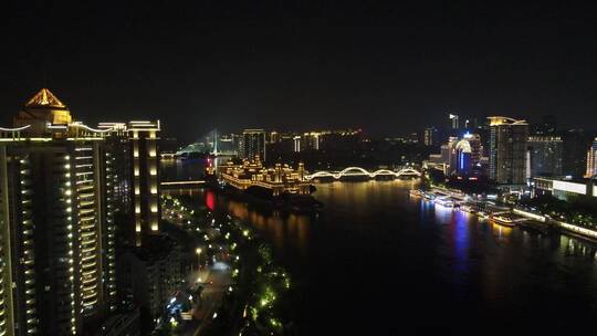 航拍福建福州城市闽江夜景灯光