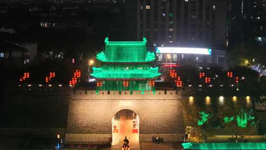 浙江湖州项王公园夜景航拍