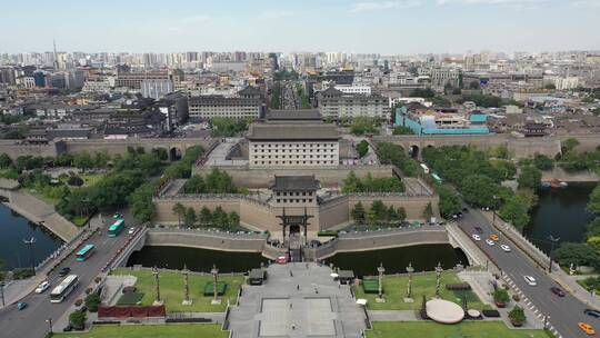 西安城墙城市地标永宁门风光航拍