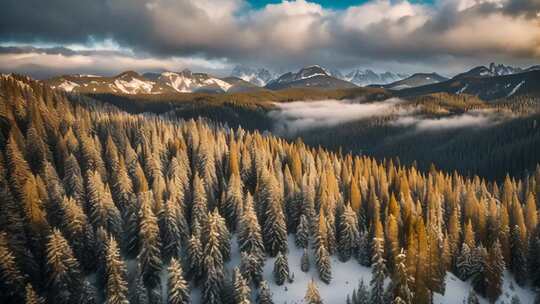 雪后山林山脉全景