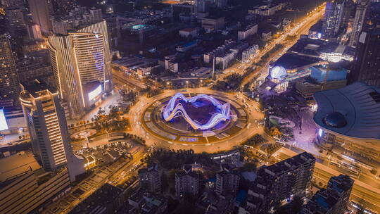 武汉城市航拍延时夜景光谷广场