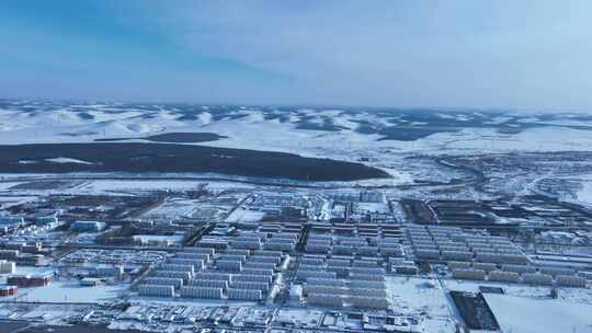 内蒙古草原煤城大雁镇雪景航拍