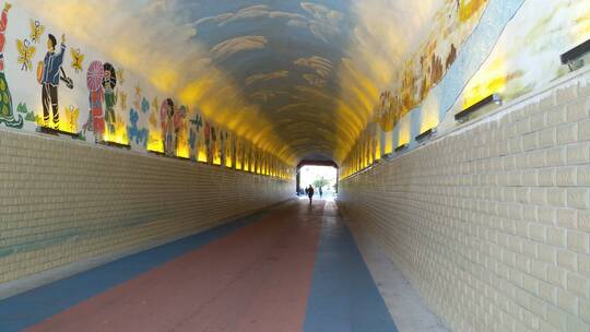 隧道里的绘画4K实拍视频