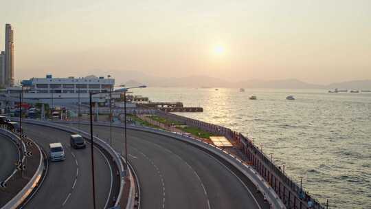 香港维多利亚港西区海底隧道车流