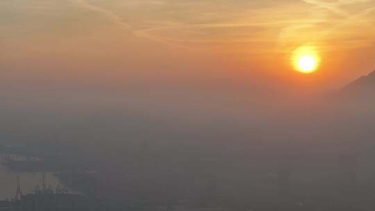 深圳盐田港区日落夕阳