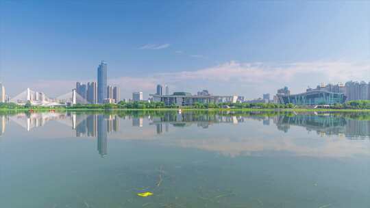 武汉夏日城市地标天际线风光延时摄影