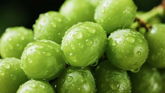 带水珠的新鲜绿色葡萄特写