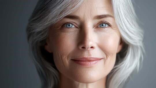优雅银发女性迷人微笑特写