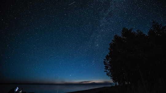 湖泊森林星空 湖景星空 星空银河延时