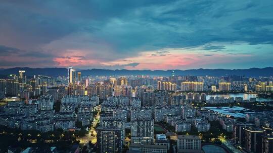 福州城市大景大气航拍（晚霞+夜景）