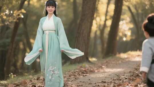 古装女子树林中漫步