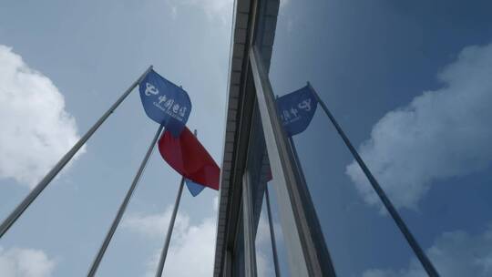 中国电信旗帜飘扬电信企业宣传片电信大楼视频素材模板下载