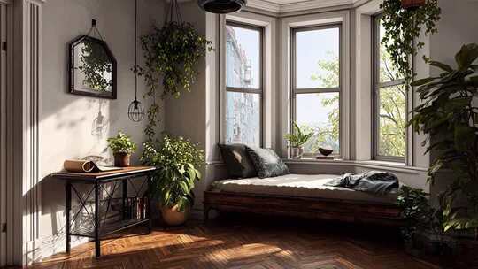 室内窗边绿植装饰家居场景